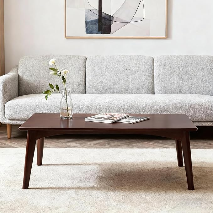 JIKUGO Japanese Floor Table No Assembly Required Bamboo Folding Walnut Coffee Table Bedroom 26x15.8x11.8in Furniture Low Tea Table for Sitting on The Floor Chestnut Large