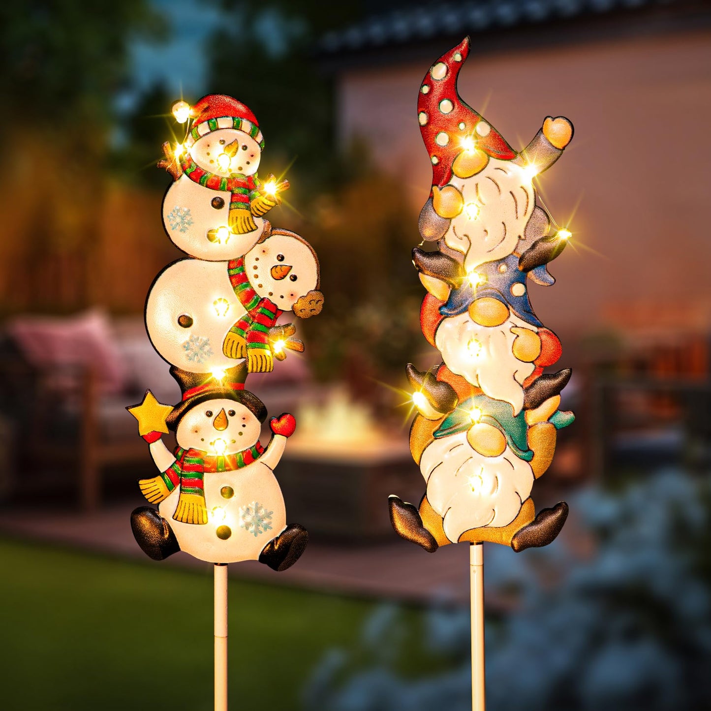 HOMEIMPRO 1Pack Flamingo Solar Lights, 2Pack Snowman Gnomes Christmas Decorations for Yard Patio Garden Gifts