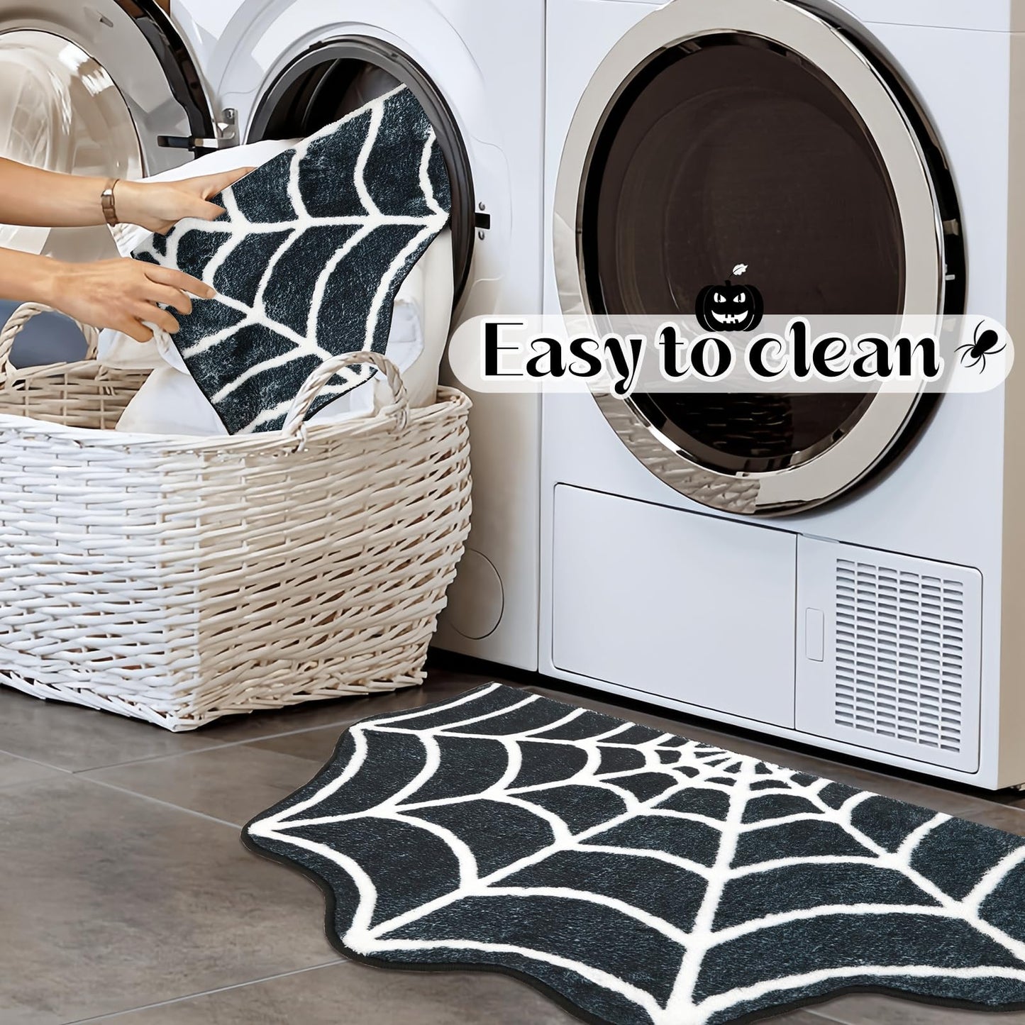 kaiolbly Halloween Spider Web Bath Mat 18 x 28 Inch Black Halloween Bathroom Rug Halloween Bath Mat Shower Rug Non Slip for Home Kitchen Bathmat Doormat Decor