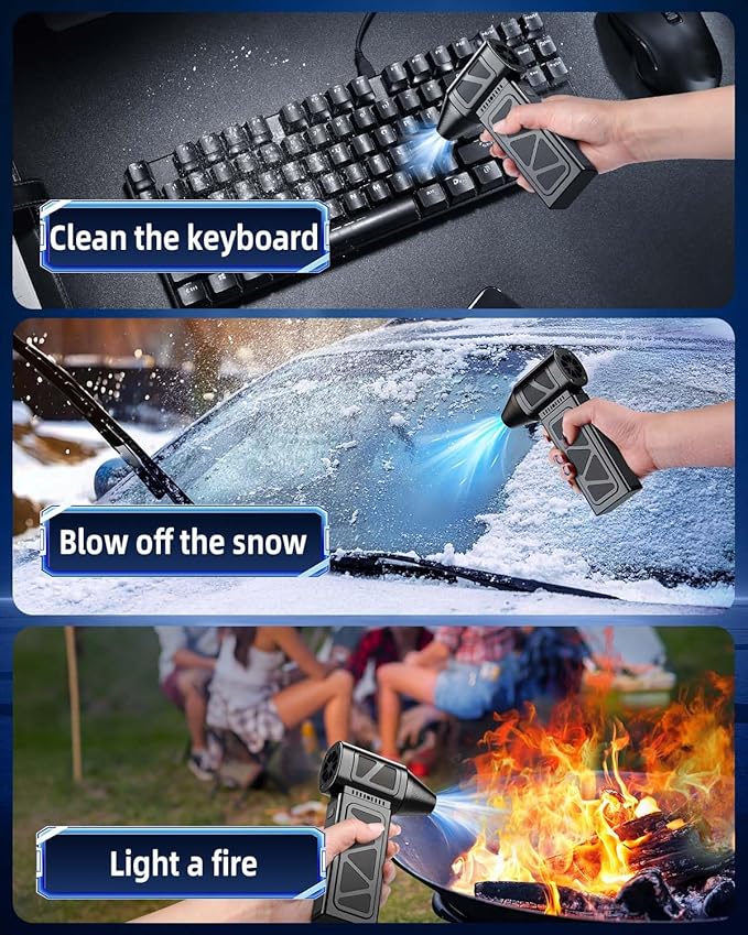 Compressed Air Duster, 360000RPM Powerful Electric Air Duster with Brushless Motor, 5-Gear Rechargeable Cordless Air Blower Turbo Fan, Mini Jet Dry Blower for PC, Keyboard, Snow, Car, Outdoors