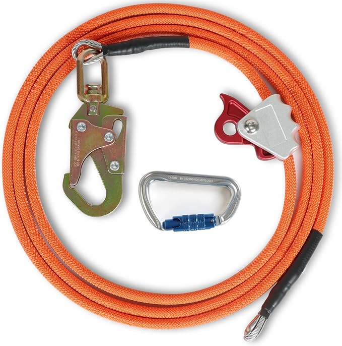 KLYTORX Tree Climbing Flipline Kit 1/2" X 12ft Wire Core - Triple Lock Carabiner Adjuster, Heavy-Duty Climbing Lanyard for...