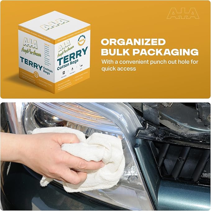 Angel-in-Armor White Terry Cloth Rags (12” x 12”) – 5Ib Bulk Box of 100% Cotton Cleaning Rags (60 Units) – Reclaimed Towels for Plumbers, Shop Use, Janitorial, and Commercial Cleaning