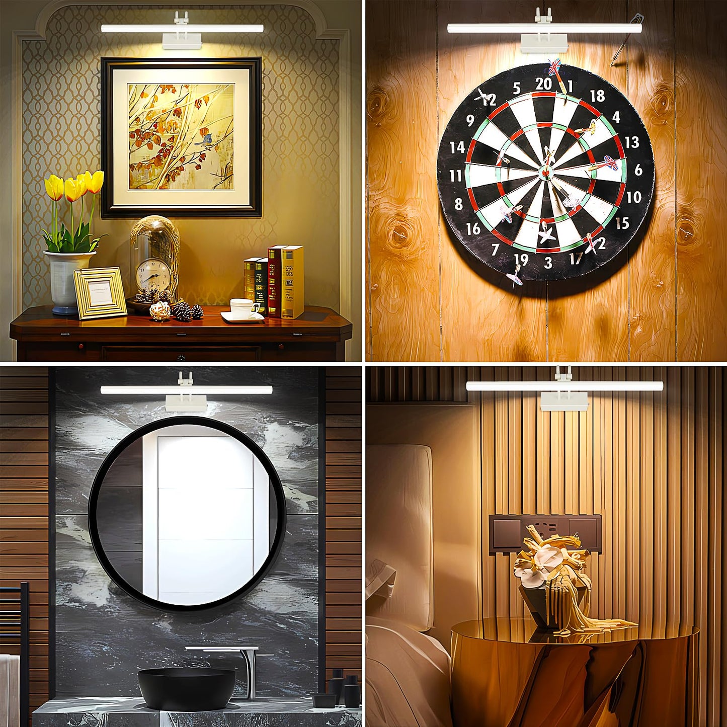 RAIFOOLLY Picture Light,Picture Lights for Wall Cordless,16" Picture Lights with Timer and Dimmable,Battery Wall Lights for Display Gallery Painting Art Frame Portrait-WH