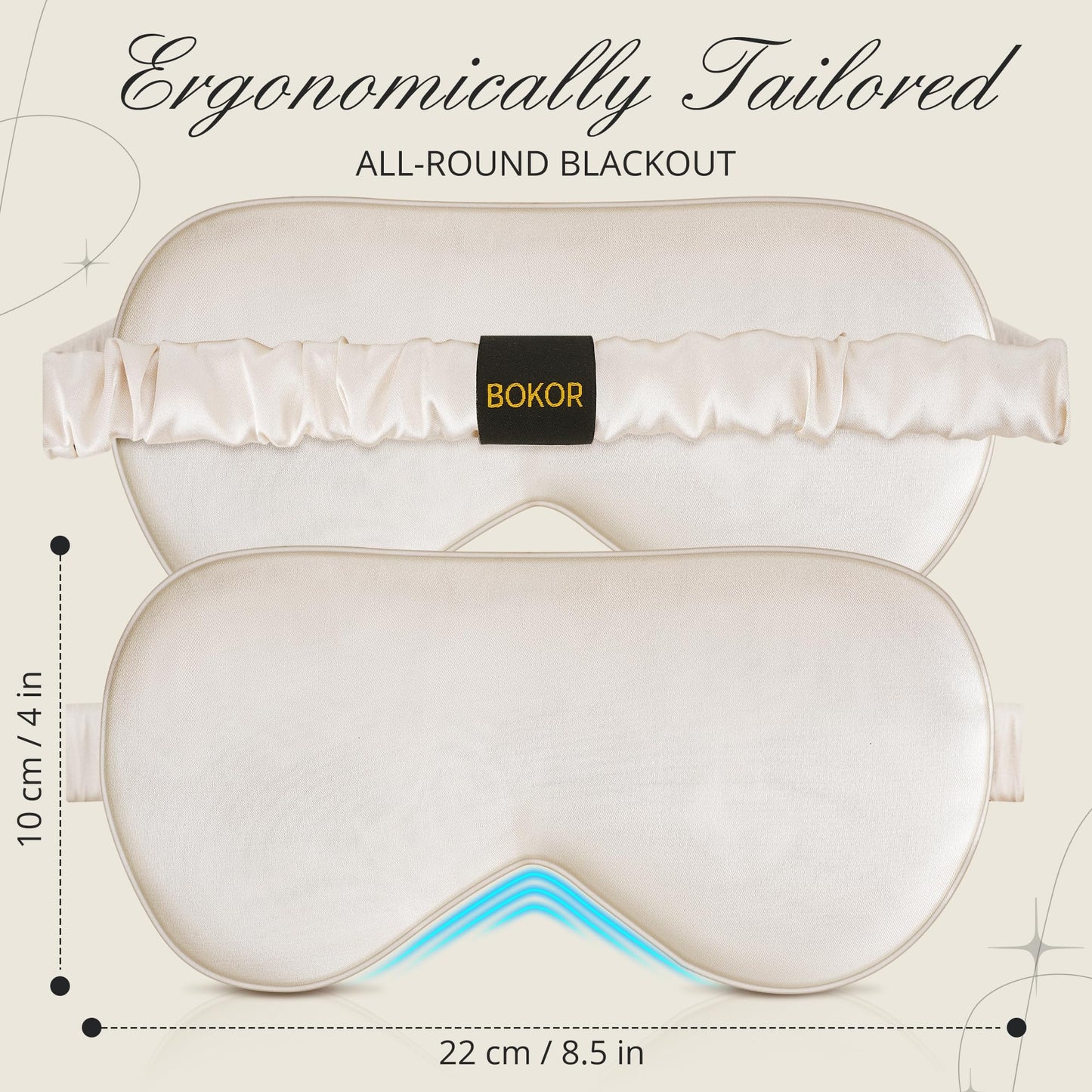 BOKOR Adjustable Silk Sleep Eye Mask for Women and Men, Luxury Mulberry Silk Eye Cover, Light-Blocking Improve Sleep Quality,with Travel Bag - Champagne