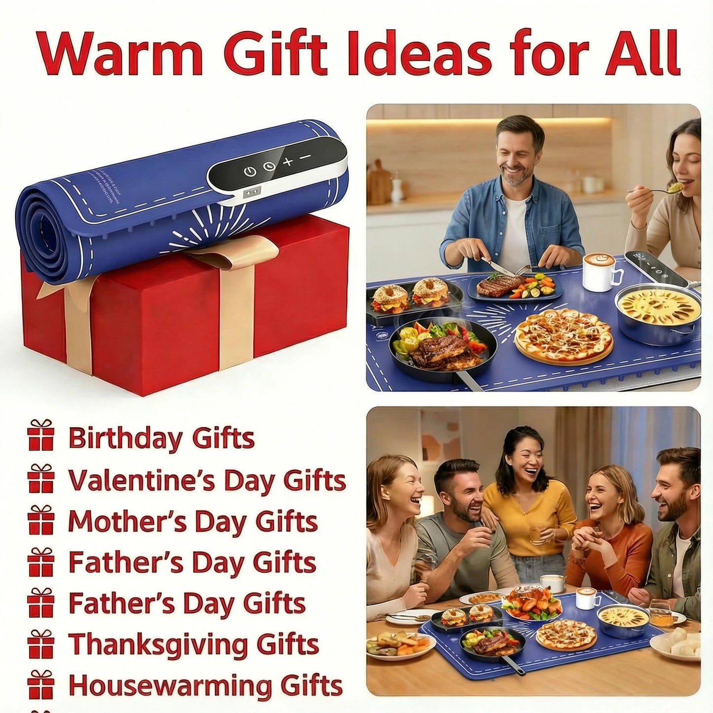 Warming Mat for Food, Upgrade 248℉ Food Warming Mat, Electric Warming Tray with Insulation Pad and 9-Level Temperature, Silicone Heating Mat for Buffets, Party, Gatherings, Everyday Use (Large)