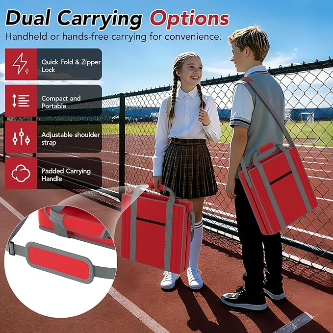 janiry Stadium Seats with Back Support 2PACKS Adjustable Bleacher Chairs with Back and Cushion Bleacher Seat with Cup Holder, Carry Handle & Shoulder Strap for Outdoor Sports Events, Picnics, Beaches