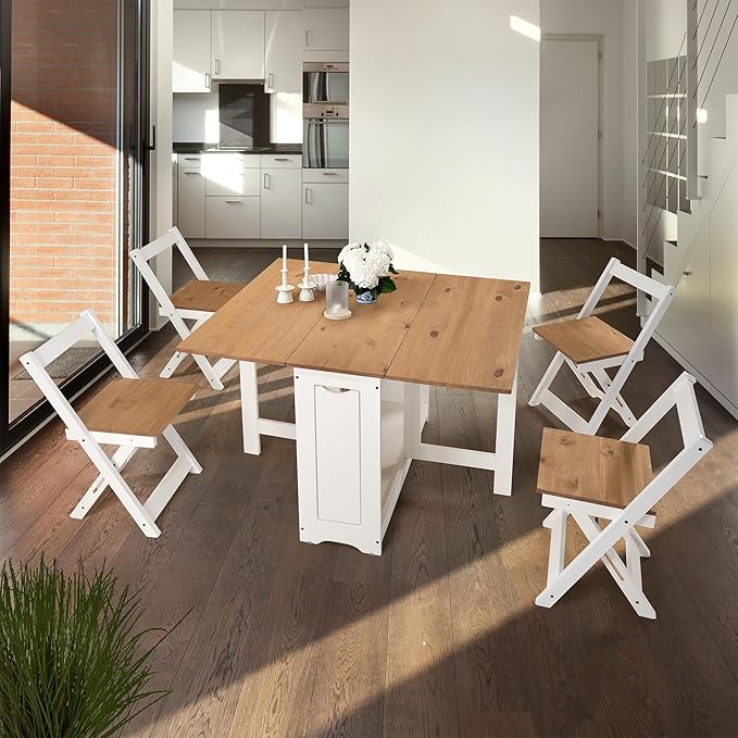 SECONIQUE Santos Butterfly Dining Set – 4 Assembled Foldable Chairs + 1 Folding Table – Space-Saving Table with Nesting Ch...