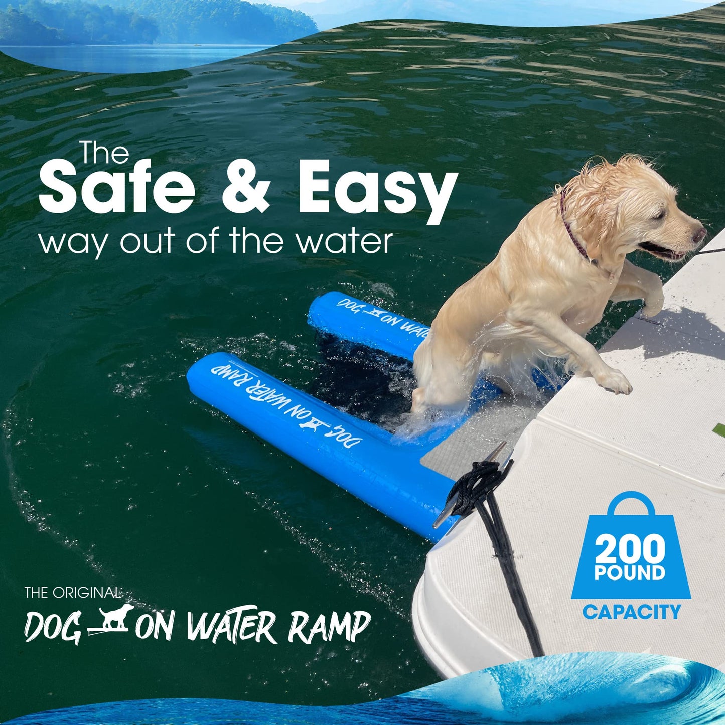 Dog on Water Ramp for Boat, Dock, or Pool. for Dogs up to 200 lbs to Easily Climb Out of The Water. Floatable. Includes Pump, Carry Backpack, Rope. 2025 Model