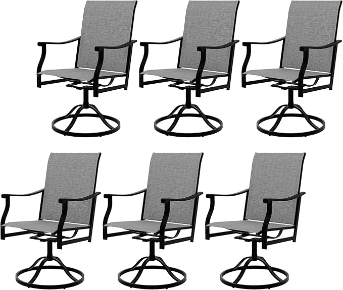 Outdoor Swivel Dining Chairs with Textilene Breathable Back, Swivel Patio Dining Chairs Set of 6, SwivelPatio SlingChairs Set for Poolside Lawn Garde