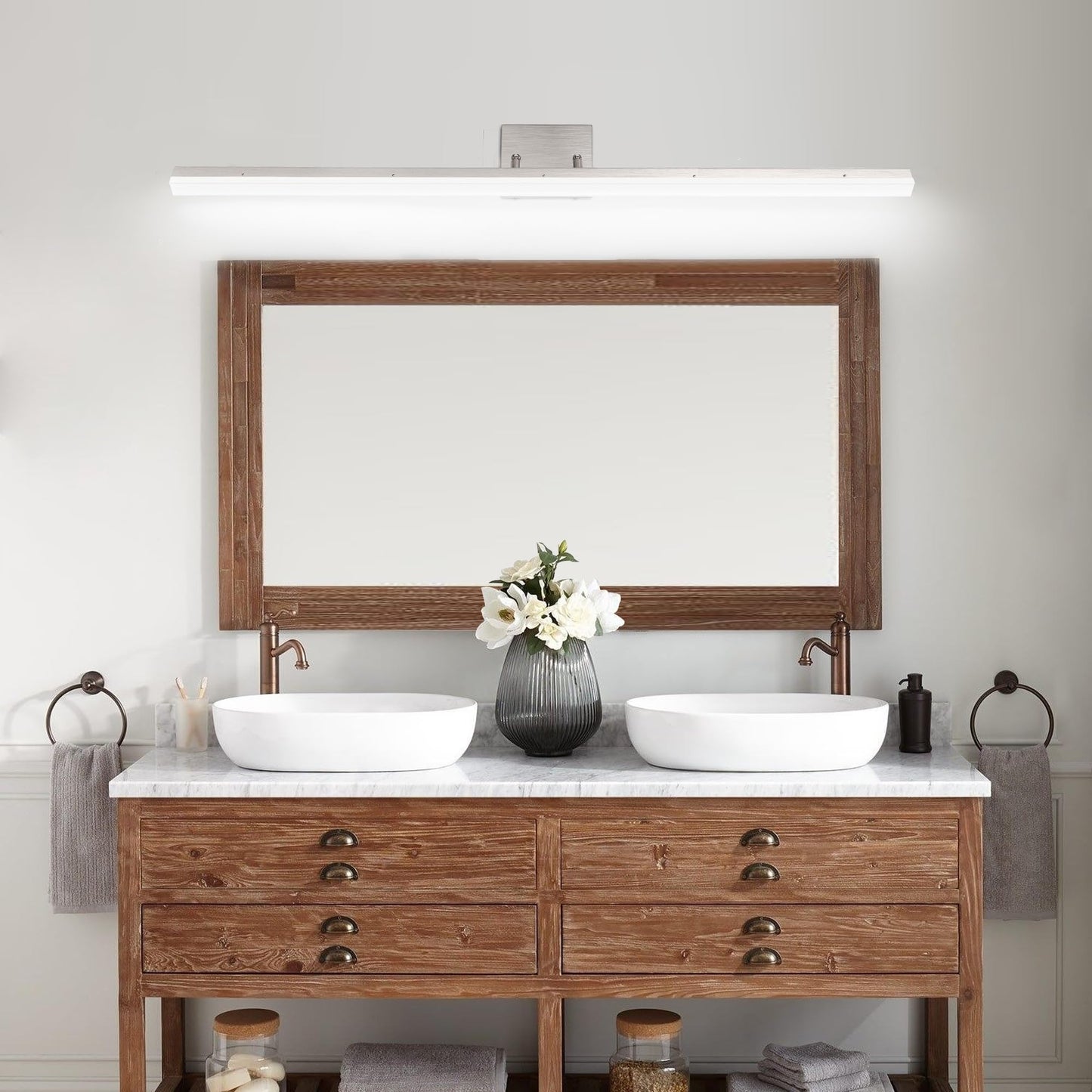 SOGOTING 48in Modern LED Brushed Nickel Vanity Light Bar, Adjustable Bathroom Light Fixtures Over Mirror, Dimmable 46W 3200LM 5000K Cool White