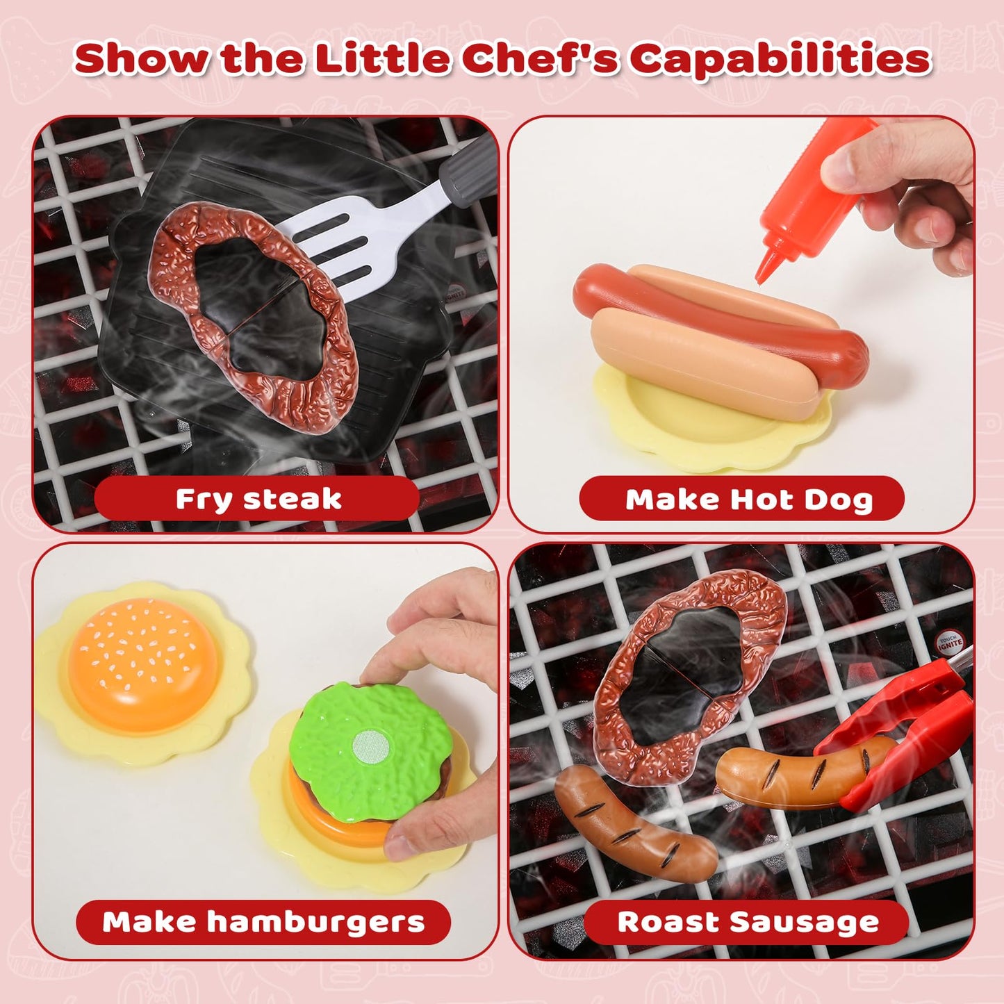 35pcs Kitchen Toy Set, Toy BBQ Grill Set, Cooking Toy Set, Little Chef Play, Kids Grill Playset Interactive BBQ Toy Set, Kids Kitchen Playset Toy Christmas Birthday Gift for Boys Girls