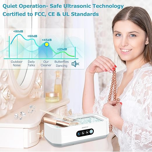 Ultrasonic Jewelry Cleaner Machine, 49kHz Mini Ultrasonic Cleaner for Glasses, Jewelry, Rings, Earrings, Eyeglasses, Retainers, Dentures, 22 oz 304 Stainless Steel Tank, 3 Cleaning Modes