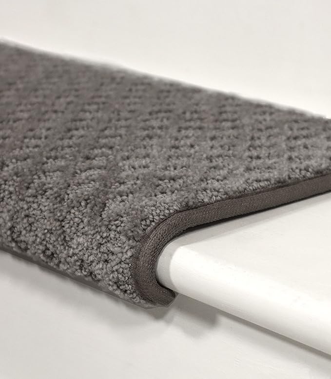 Oak Valley Designs™ Rounded Bullnose Carpet Stair Treads - Anti Slip Indoor Stair Mats for Wooden Stairs, Style: Bayside Charm, Dark Grey 35" W X 9.75" D (Set of 14)