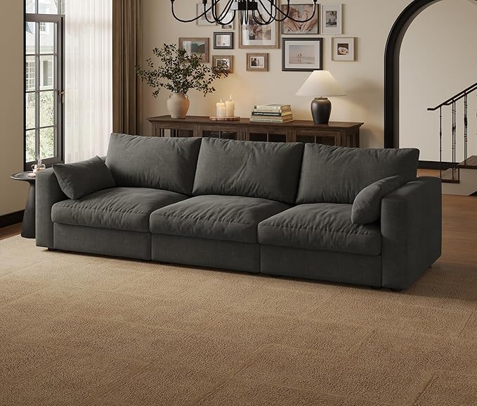 Cloud Modular Sectional Sofa Couch, 99" Oversized Sectional Couches for Living Room, Cloud Modular I-Shaped Sofa with Chaise, 3 Seater, Chenille, Dark Gray