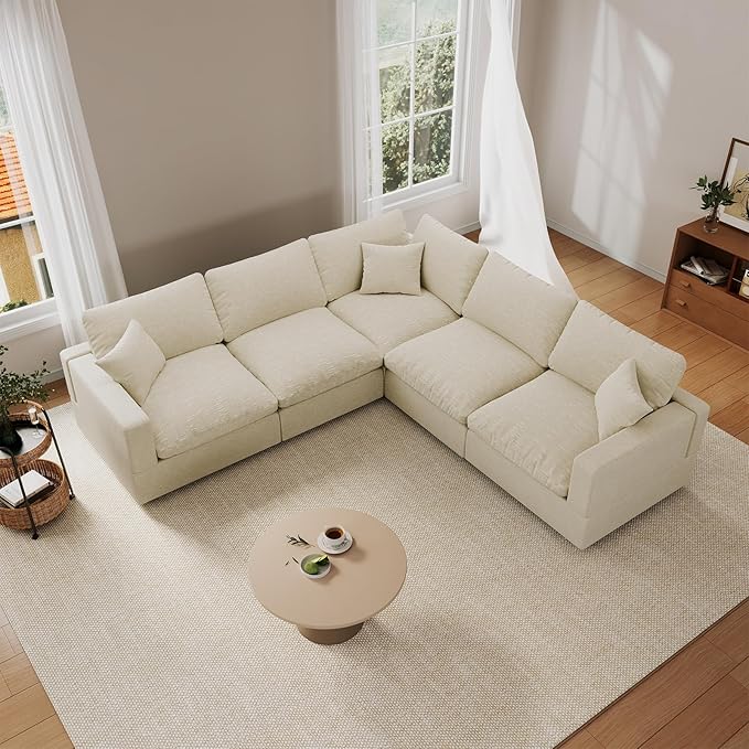 Modular Sectional Sofa Couch for Living Room, Convertible Upholstered Comfy Couches Deep Seat Sofa | Removable & Washable Cushion Covers, Filled with Down Cotton | Free Combination Sleeper Sofa Bed