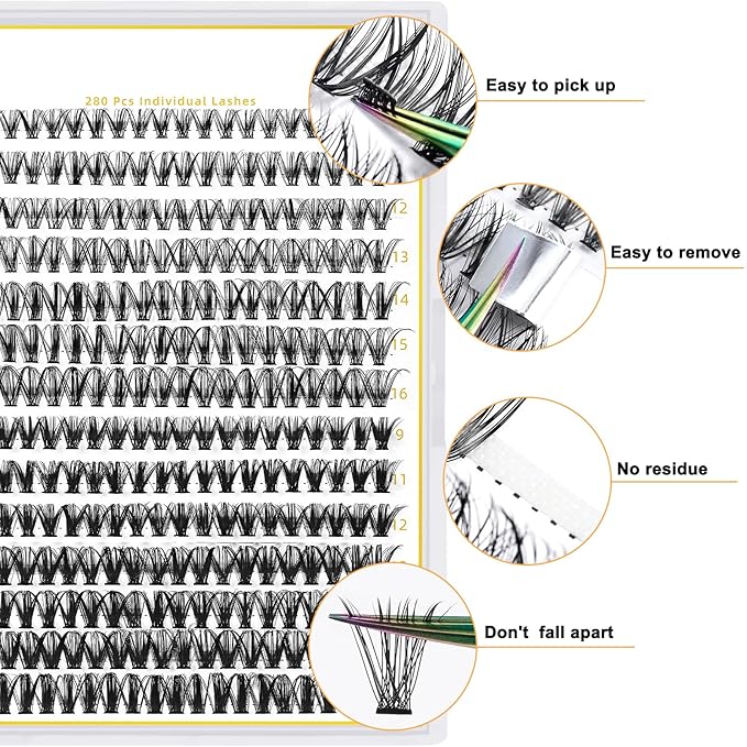 B&Q Lash Clusters 280PCS Natural Eyelash Clusters 30D 40D C 12-18MIX Individual Lash Wispy Eyelash Extension with Soft Thin Band Classic Look Pestañas Postizas Comfortable DIY at Home
