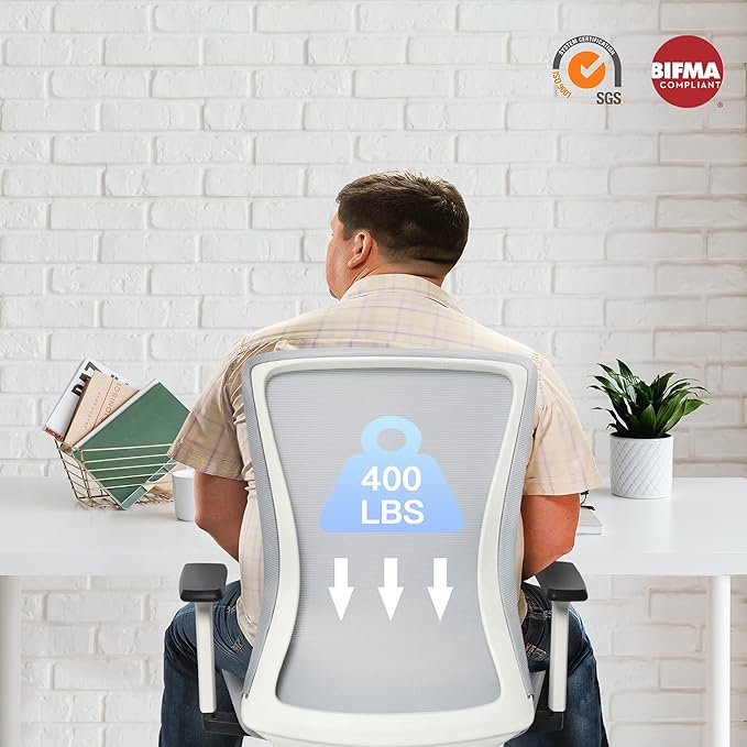 Big and Tall Home Office Desk Chair 500lb Capacity for Heavy People, Ergonomic Wide Mesh Desk Chair with Stepless Recline & Lock, 5.5" Thick Cushion, High Back, Adjustable Height & Armrests