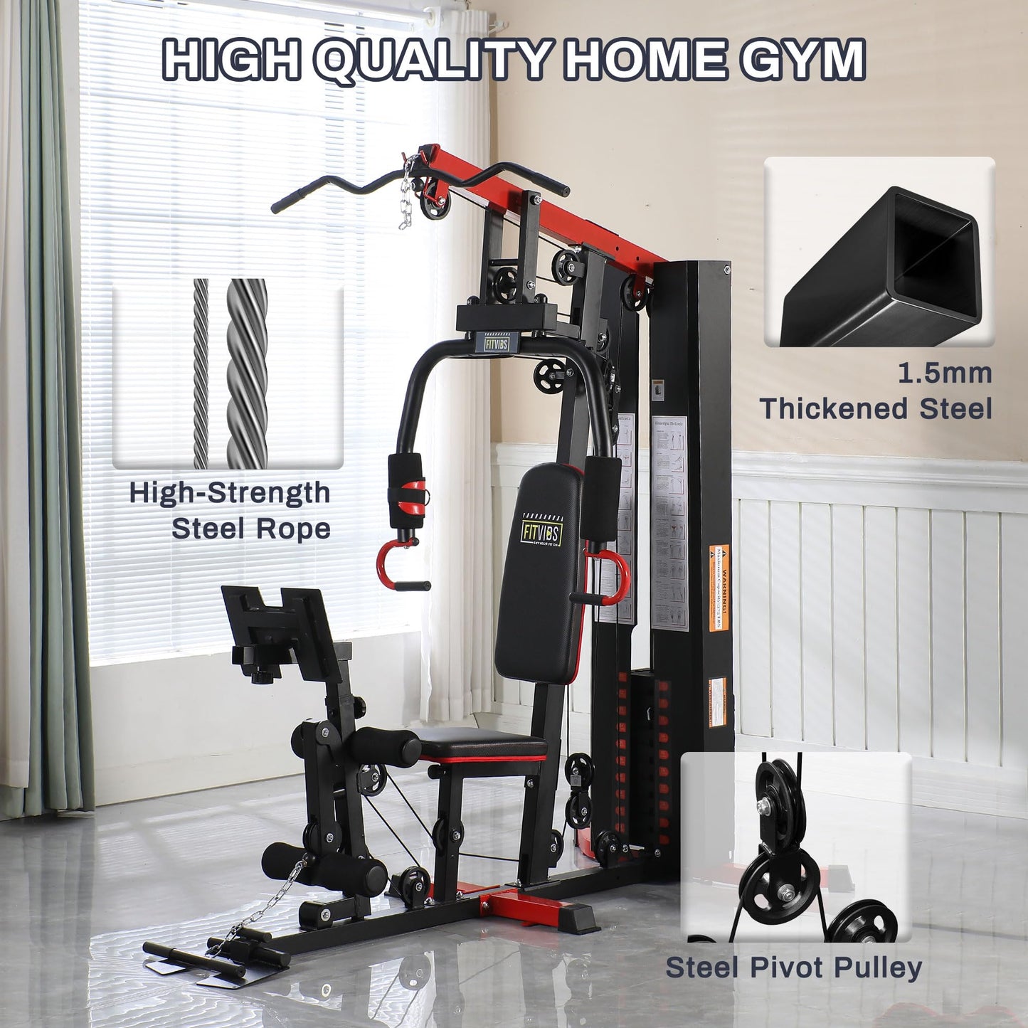 Fitvids Multifunctional Home Gym Equipment with 122.5 lbs Weight Stack, Full Body Workout Weight Machine Strength Training Exercise Equipment with Pulley System & Leg Press, All-in-One Workout Station