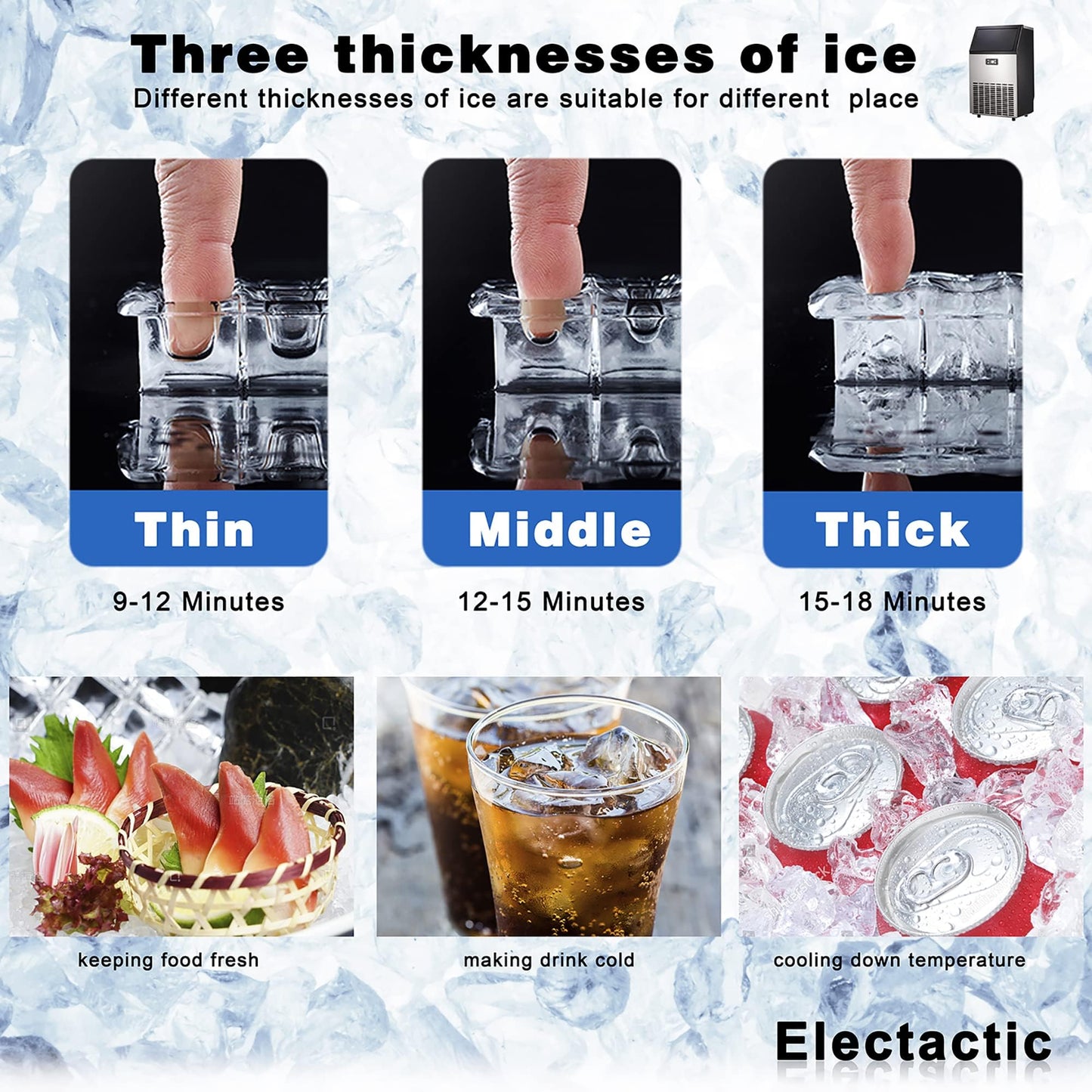 Commercial Ice Maker Machine, 100lbs/24H Stainless Steel Ice Machine with 33lbs Storage Capacity, Auto Self-Cleaning Freestanding Ice Maker, Ice Machine Freestanding for Bar/Cafe/Restaurant