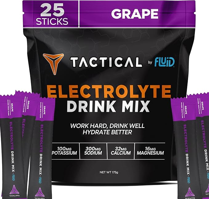 Fluid Tactical - 25 Count Electrolyte Powder | Grape | Travel Ready Drink Mix | Extreme Re-Hydration