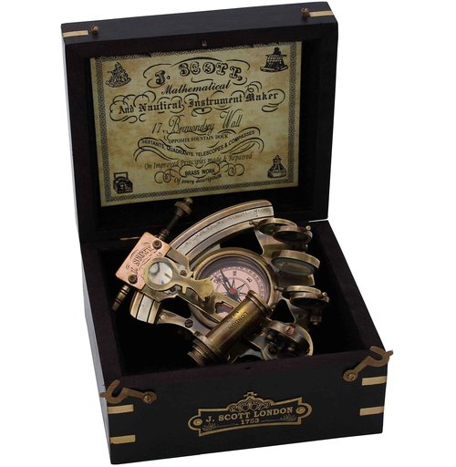 Handmade Astrolabe Brass Sextant inbuild Compass with Hardwood Box.