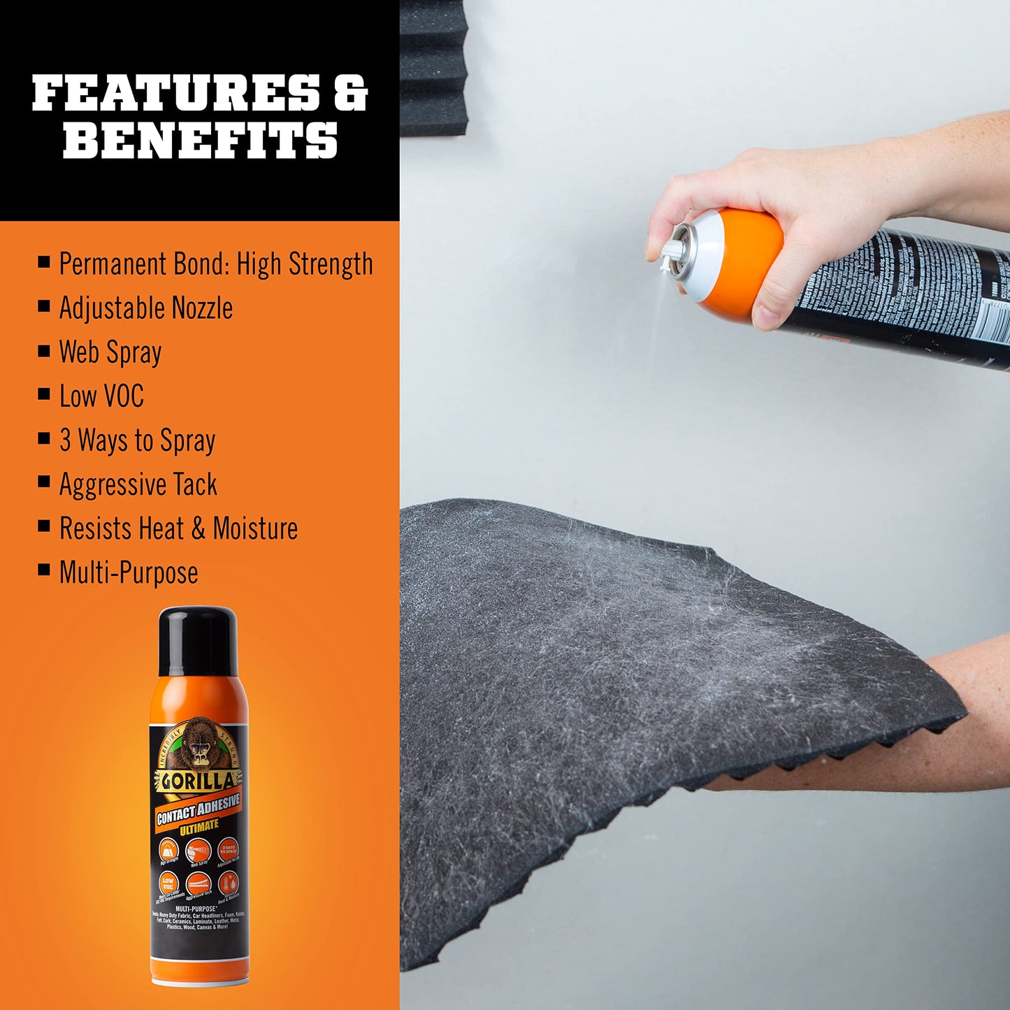 Gorilla Contact Adhesive Ultimate, 12.2oz Web Spray Adhesive, White, (Pack of 1)