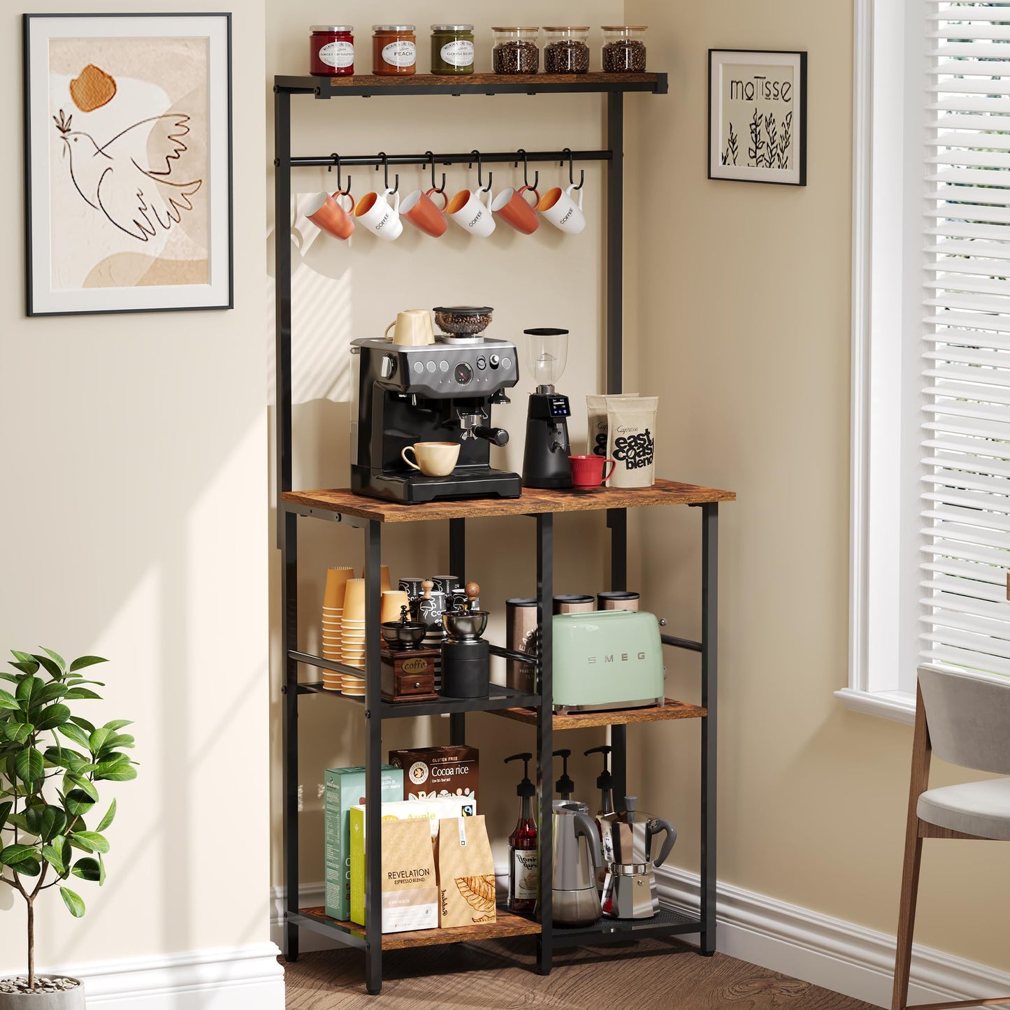 Honkazita Kitchen Buffets Sideboards 23.6 Inch Length With 6 Tiers Zoned Storage Design Coffee Bar Station Microwave Stand Kitchen Rack Bakers Rack