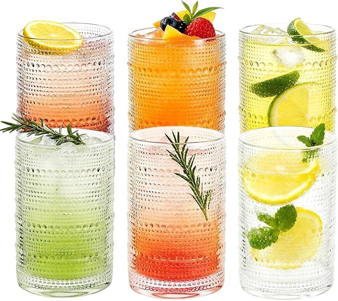 Elitrivox Hobnail Drinking Glasses Set of 6, 16 Oz Vintage Style Tumblers Smooth Interior Thick Durable Glasses Cups Dishw...