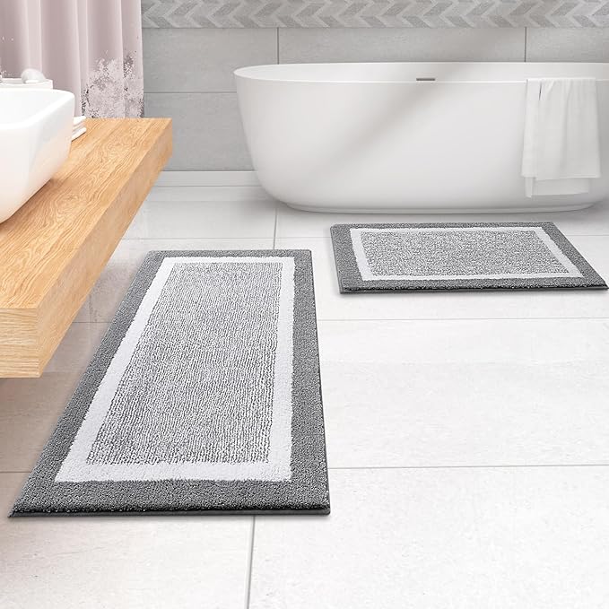 OLANLY Bathroom Rugs 70x24, Extra Soft and Absorbent Microfiber Bath Mat, Non-Slip, Machine Washable, Quick Dry Shaggy Bath Carpet, Suitable for Bathroom Floor, Tub, Shower (Long, Grey)