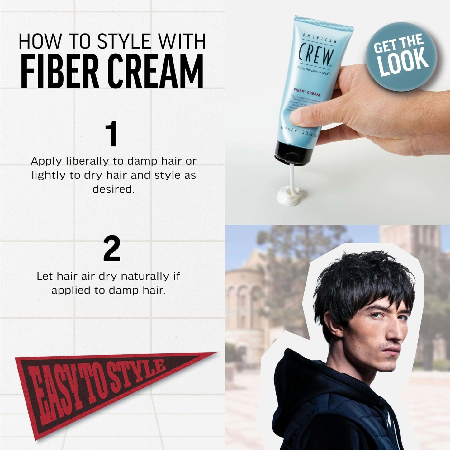 American Crew Men's Fiber Cream, Like Hair Gel with Medium Hold & Natural Shine, 3.3 Fl Oz