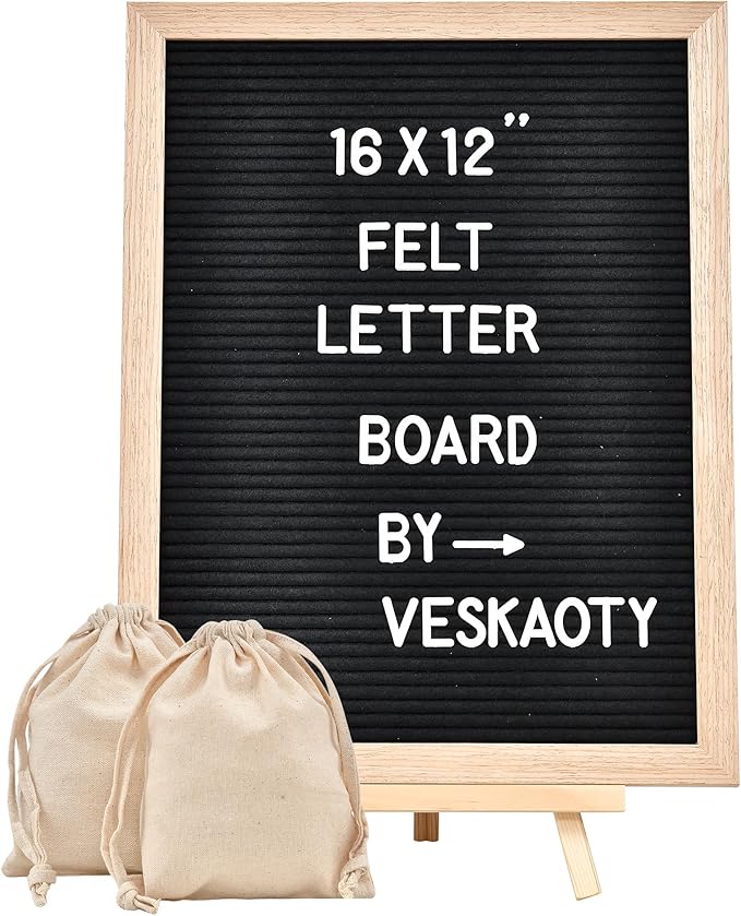 Felt Letter Board with 402 Letters, Numbers & Symbols - 12 x 16 inch Large Changeable Message Board with Wooden Frame Wall...