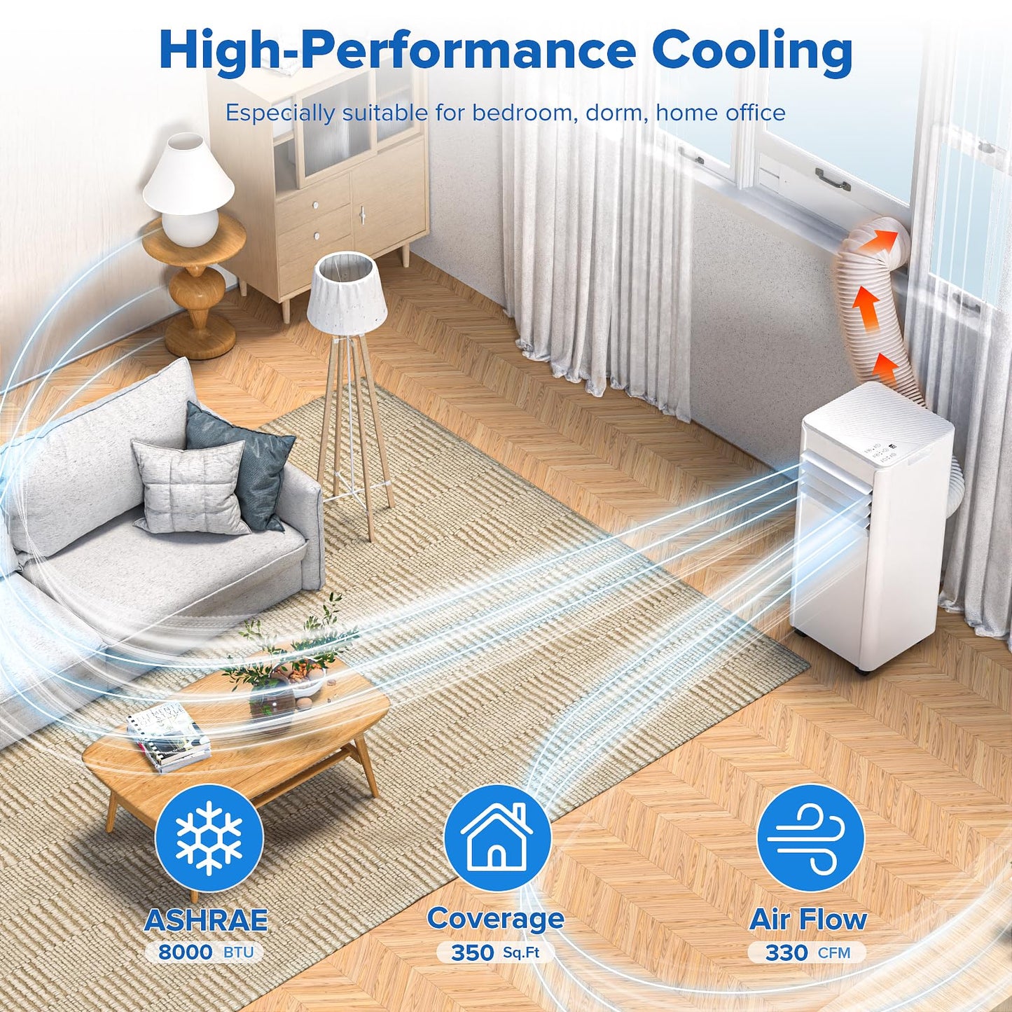 Zafro 8000 Btu Portable Air Conditioner Cools Up To 350 Sq. Ft., Remote Control, Led Display, 3-In-1 Modes Portable Ac Units Wit
