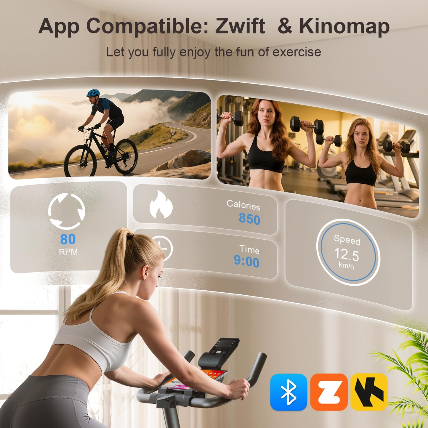 Exercise Bike for Home – 350LB Magnetic Resistance Indoor Cycling Bike, Silent Stationary Bike with App Sync, Adjustable Seat, LCD Monitor, Smooth & Quiet for Cardio Workout