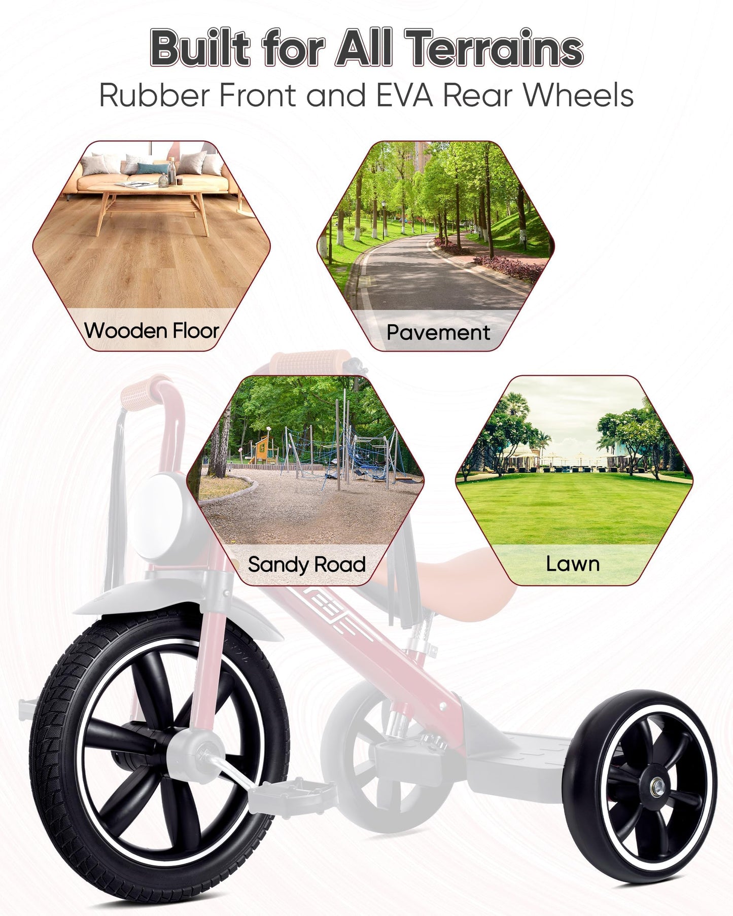 RIDYEE Toddler Tricycle for 2 to 5 Years, Tricycle for 3 Years with Front Light, Rubber Front Wheel, Soft Handlebar with Streamers, Adjustable Seat, Red
