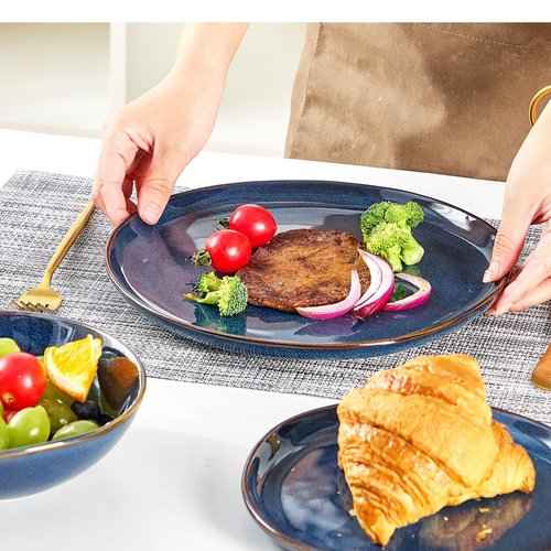 Bestone 12 Pieces Round Kitchen Dinnerware Sets，Plates and Bowls Sets,Dishes, Plates, Bowls, Dish Set, Chip Resistant Ceramic Dinnerware Set, Dishwasher/Microwave Safe,Service for 4,Cobalt Blue