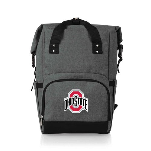 PICNIC TIME NCAA Ohio State Buckeyes OTG Roll-Top Cooler Backpack, Hiking Backpack Cooler, Soft Cooler Bag, (Heathered Gray)
