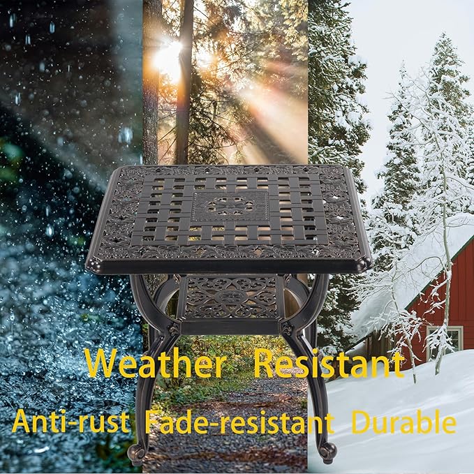 WILOUNGE Cast Aluminum Outdoor Side Table,Small Patio Table,Outdoor Coffee Tables for Patio,Garden,Balcony, for All Weather (Copper, Square)