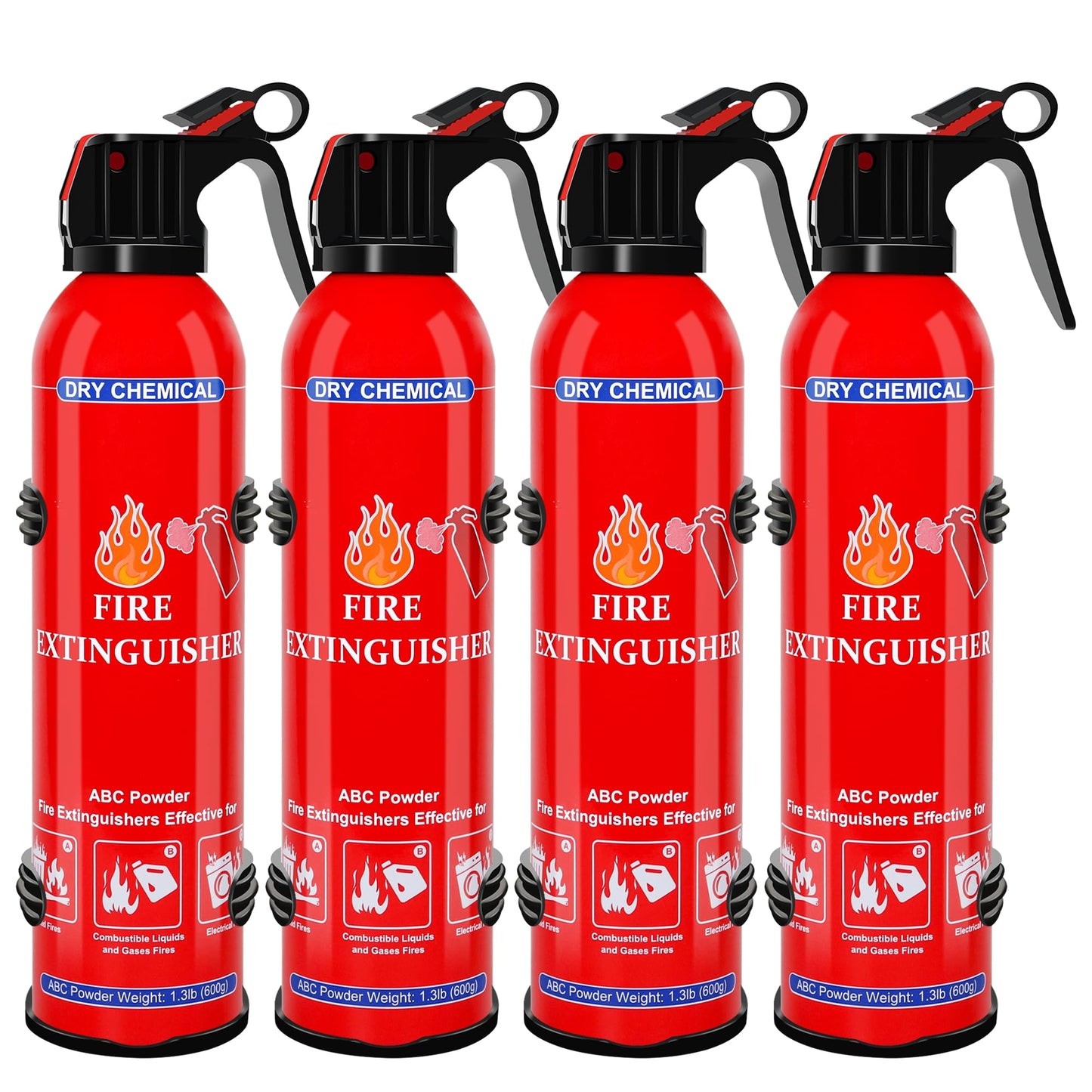 4 Pack ABC Fire Extinguishers for Home & Vehicle, 600ml Dry Chemical Fire Extinguisher with Mounting Bracket – Ideal for Kitchen, Car, Boat, RV & Business Safety