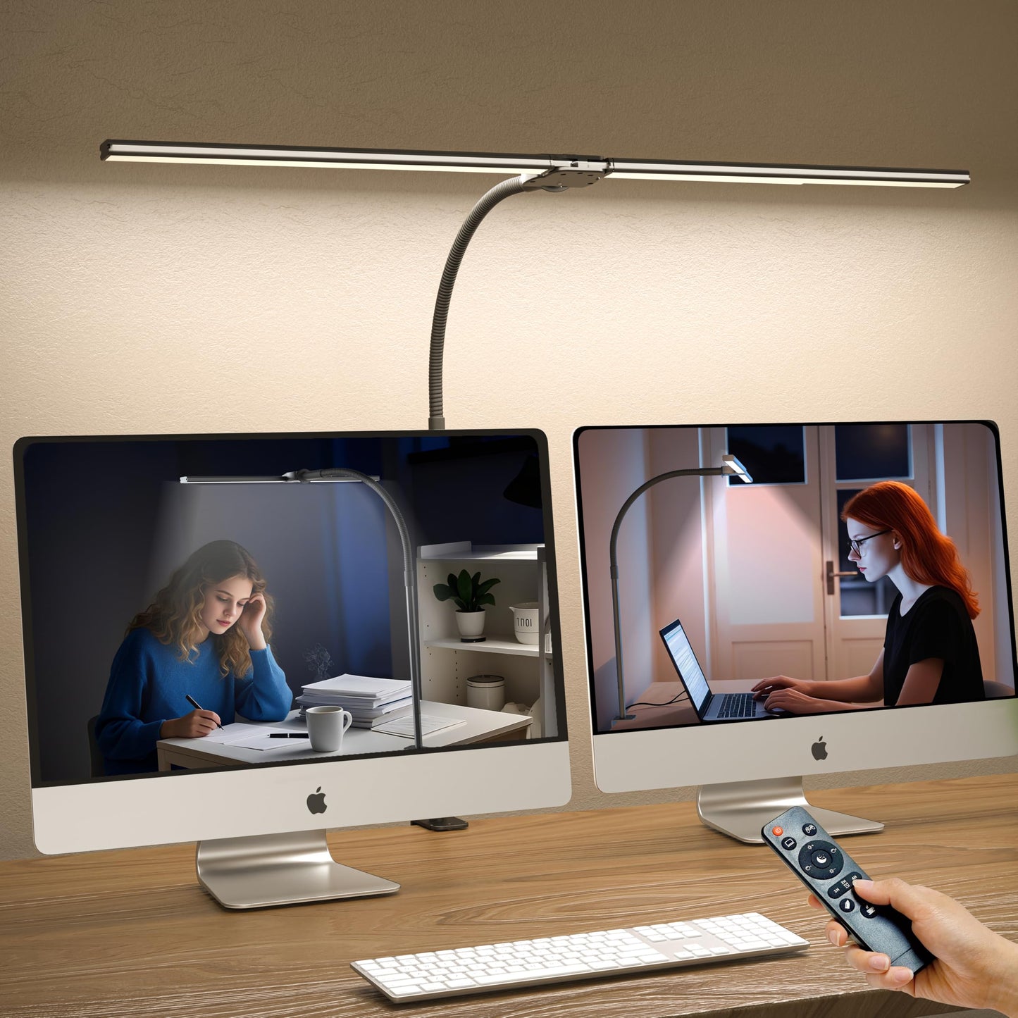 ULTEM Desk Lamp Home Office, Led Desk Lamp with Clamp, 15W Dual Screen Computer Monitor Lamp with Stepless Color Temp and Dimming,Small Adjustable Gooseneck Desk Light for Architect Work Craft (black)