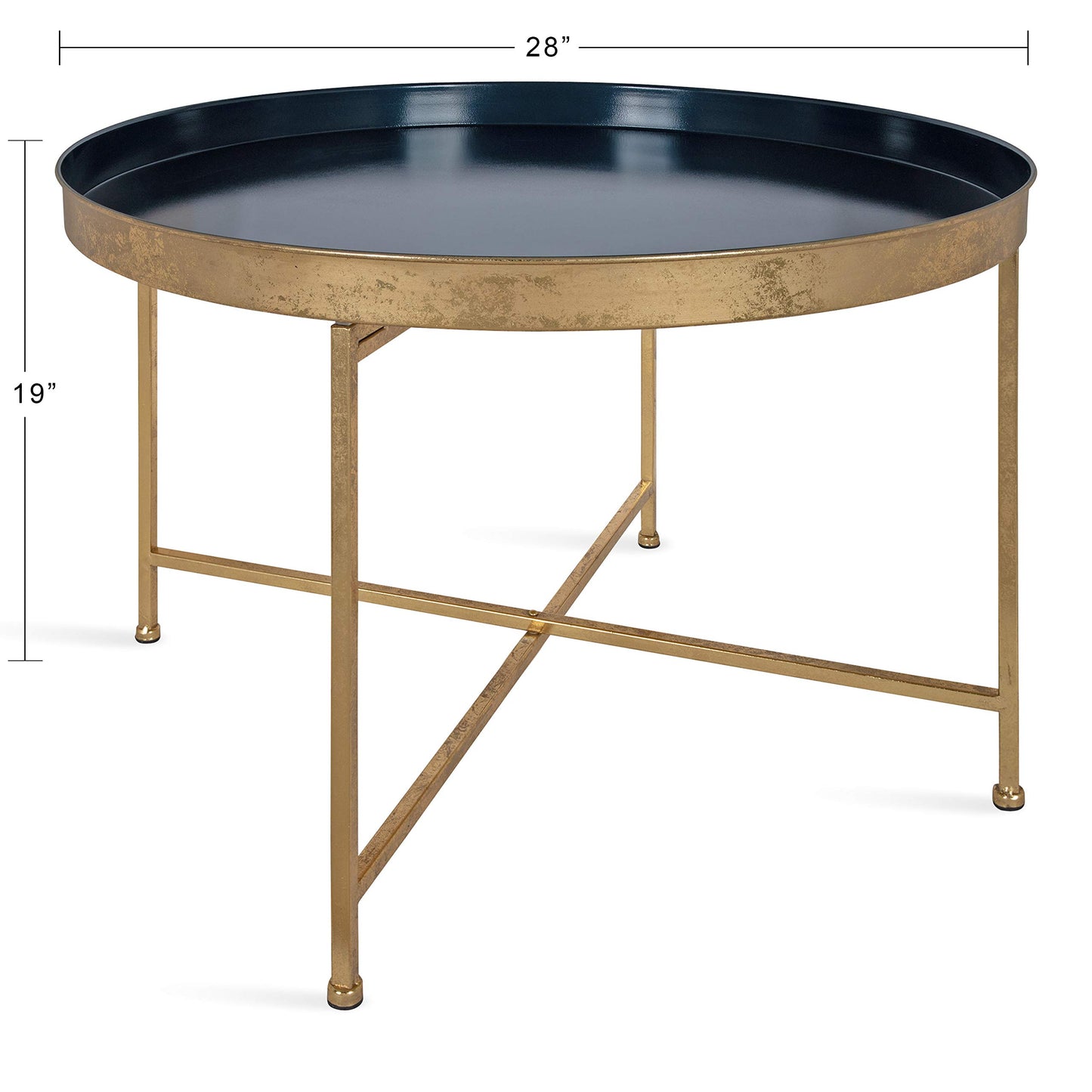 Kate and Laurel Celia Modern Glam Round Coffee Table, 28.25" x 28.25" x 19", Navy Blue and Gold Leaf, Chic Sophisticated Accent Table