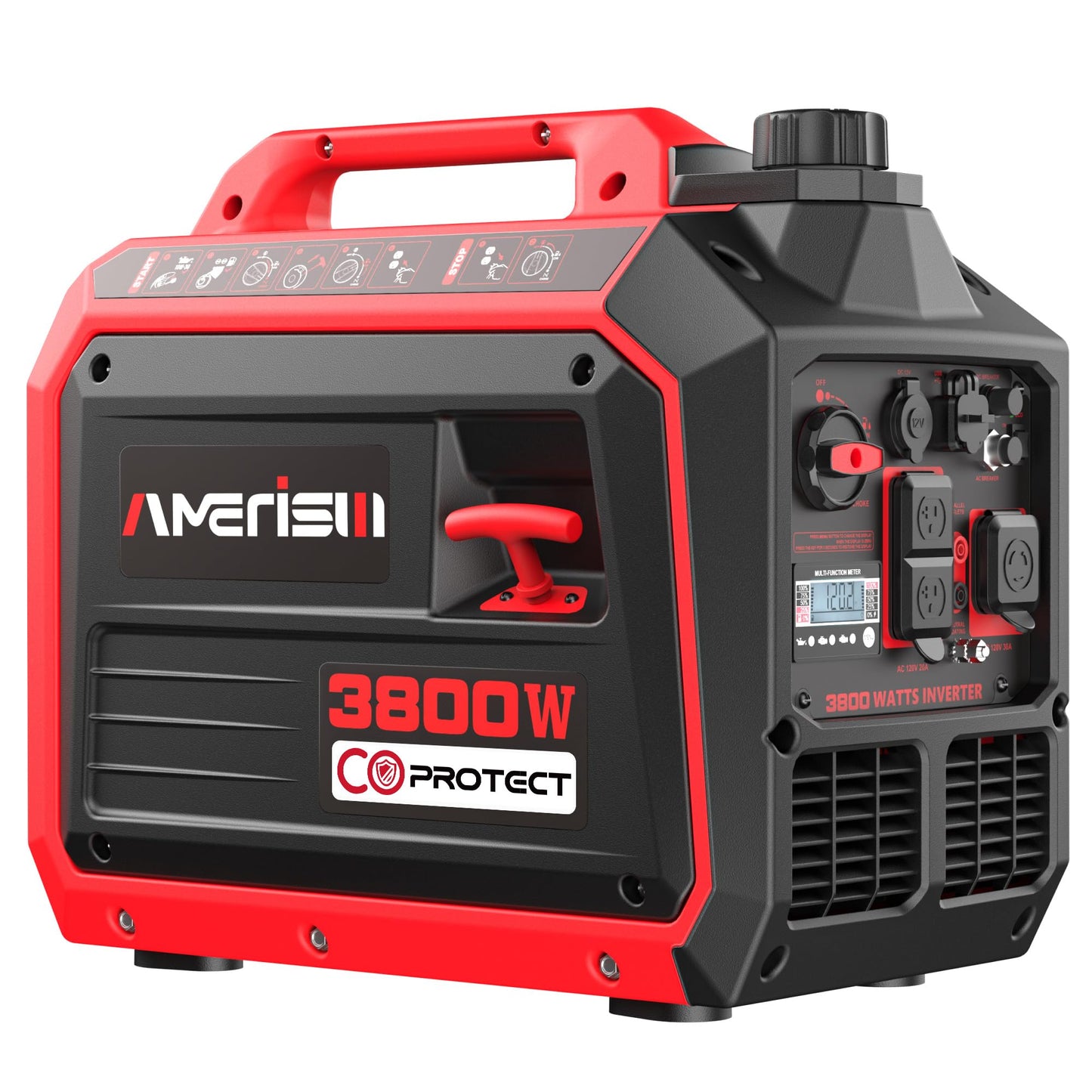 3800W Portable Inverter Generator, Gas Powered, Digital Display, Super Quiet And Lightweight Generator For Camping, Home Emergen