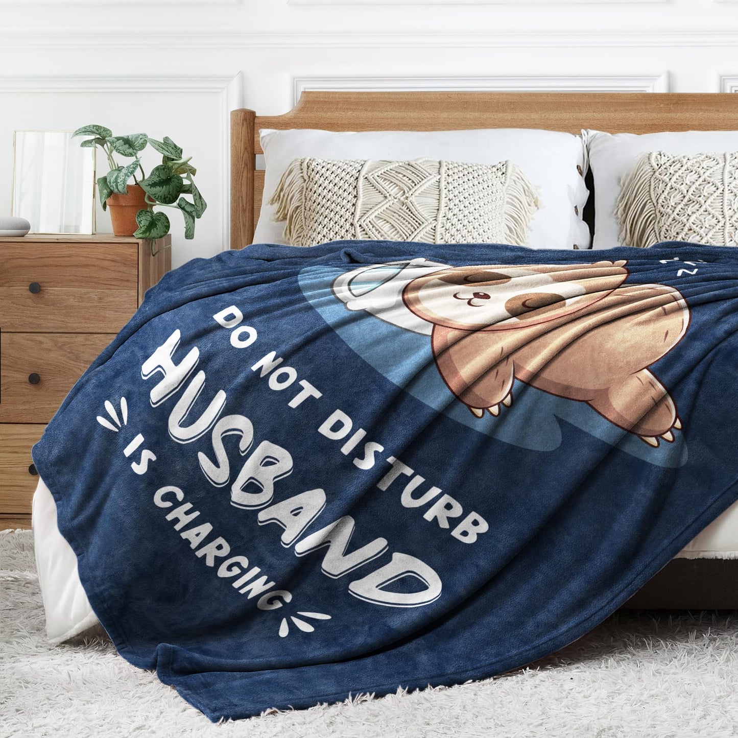 Funny Husband Birthday Gift, Husband is Charging Sloth Blanket, Anniversary Wedding Gifts for Husbands from Wife, Valentines Day Gifts for Him, Soft Sloth Blanket for Husbands 60" x 50"