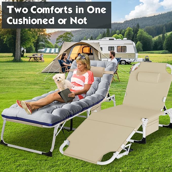 MOPHOTO Tanning Lounge Chair 5-Position, Outdoor Sunbathing Chairs Folding Chaise Lounge, Sun Tanning Lounger with Face Hole, Perfect for Pool Beach Patio Sunbathing