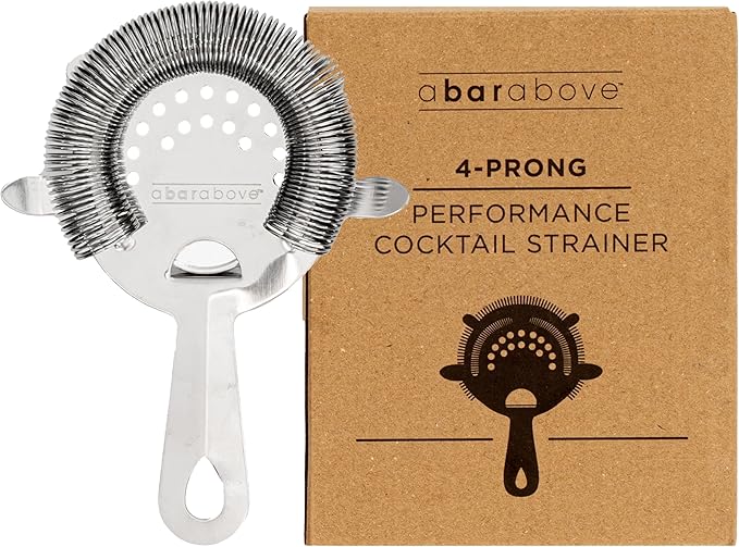 A Bar Above Cocktail Strainer, 4-Prong Bar Strainer with High Density Spring for Smooth Pouring, Fits Boston Shaker Tins a...