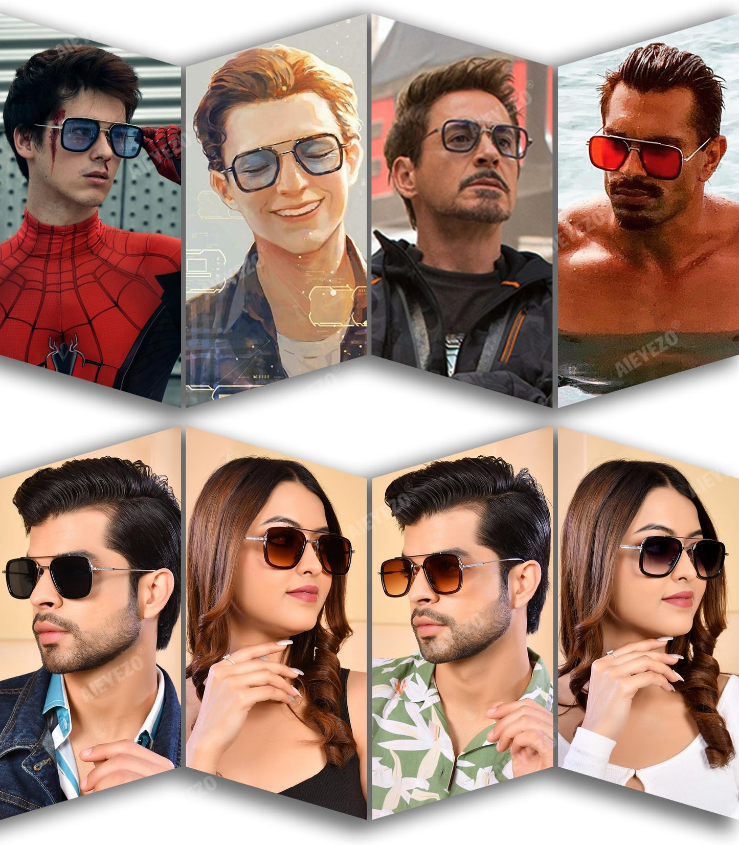 AIEYEZO Tony Stark Sunglasses Vintage Square Metal Frame Eyeglasses for Men Women - Iron Man and Edith Sun Glasses (Gold/Gradient Brown)