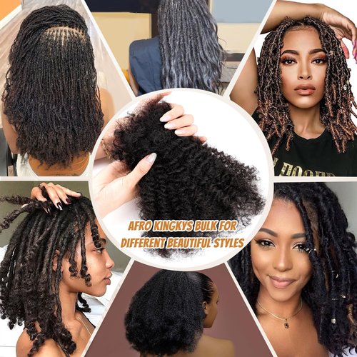 Afro Kinky Bulk Human Hair 14 Inch 30g/Pack 3 Packs for Dreadlock Extensions, Braiding, Twist – Kinky Curly Bulk Human Hair for Loc Repair, Natural Afro Texture Hair for Black Women & Men
