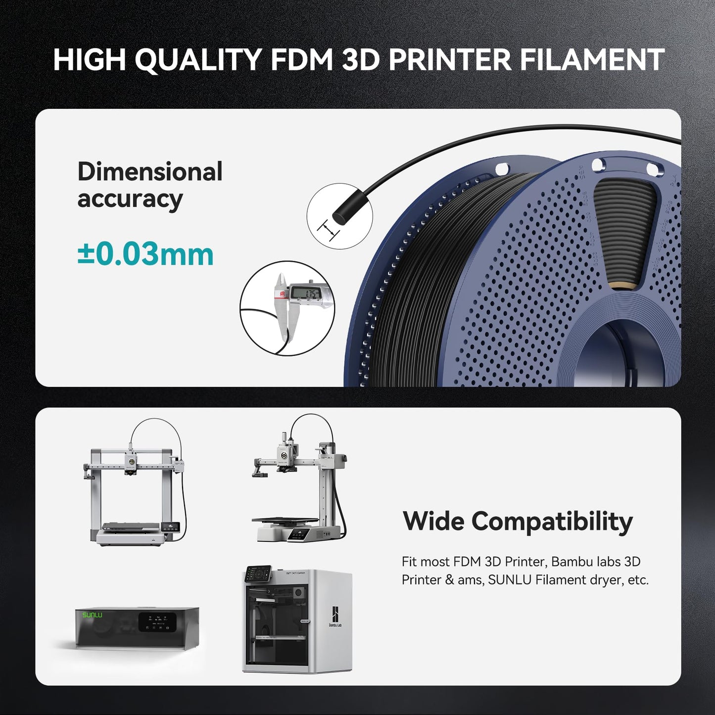 SUNLU TPU Filament 1.75mm, 95A Flexible 3D Printer Filament, Soft TPU 1kg Spool (2.2 lbs), Dimensional Accuracy +/- 0.03mm, Fit Most FDM Printer (Black+White 2-Pack)