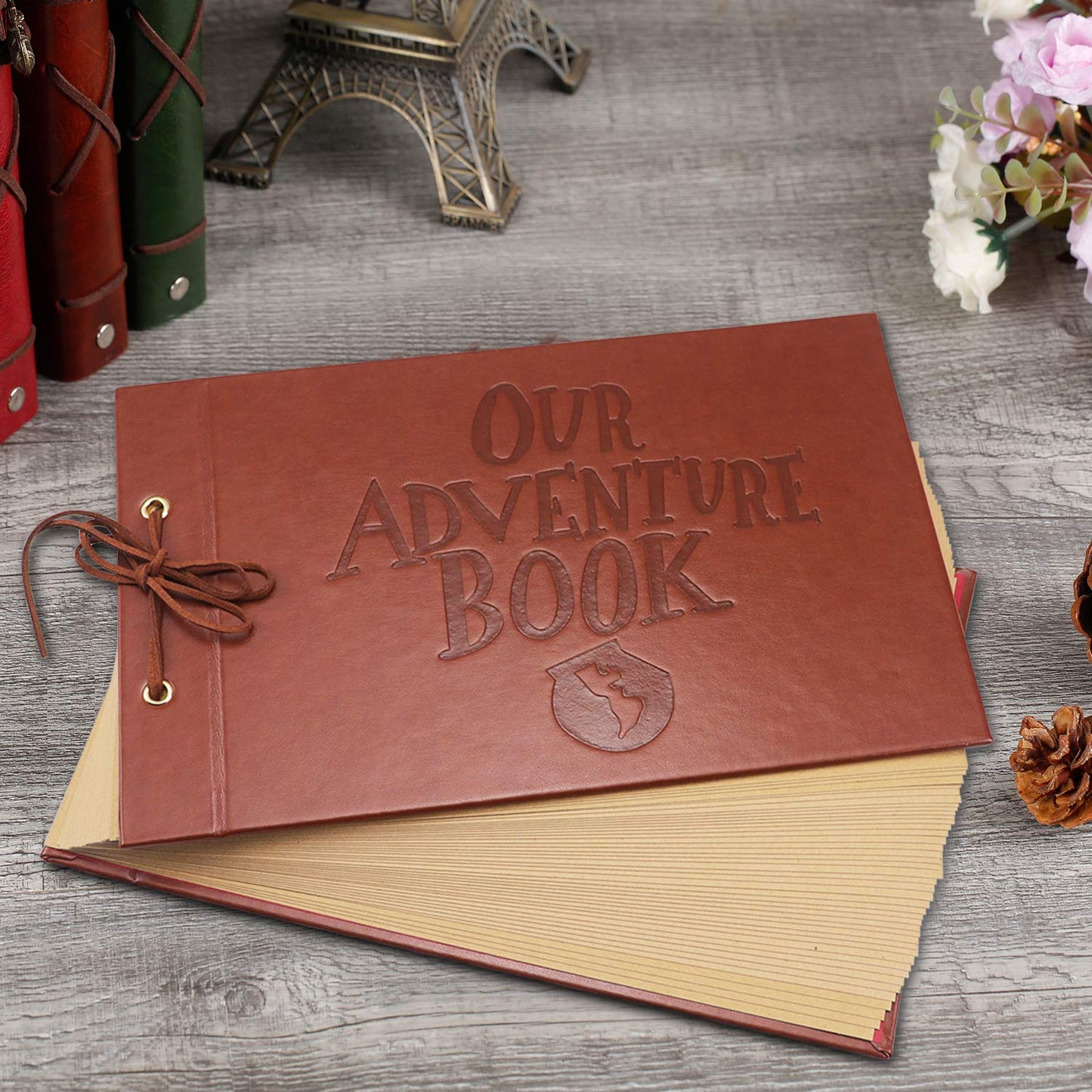 Scrapbook Albums, LUNIQI Leather Embossed Letter Cover Our Adventure Book, Hand Made DIY Collecting Photoes for Family, Party, Marry, Travel, Hold 3X5, 4X6, 5X7, 6X8, Stickers, Gift Box