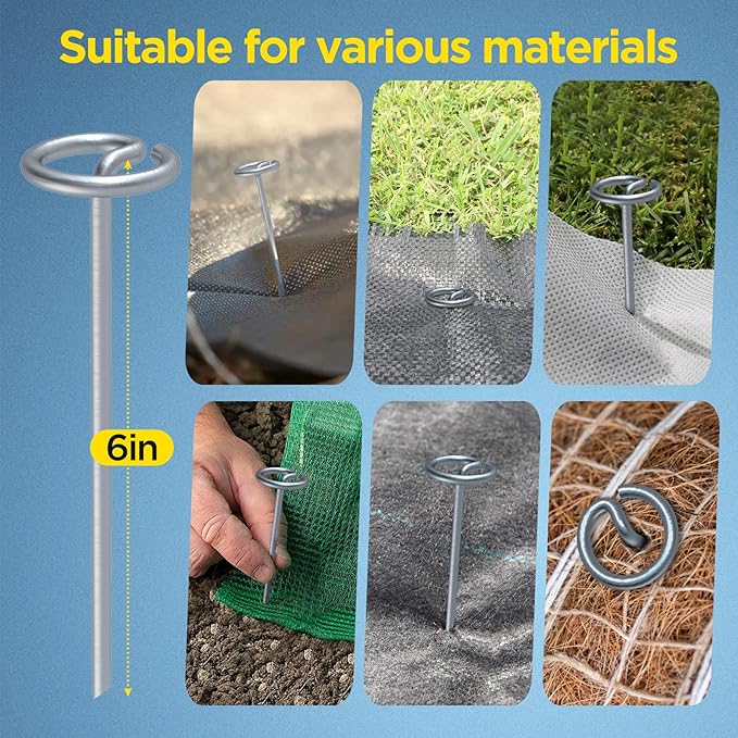GZBEVITAR Landscape Fabric Pins, Thickened 8 Gauge Circle Top Landscape Pins, Not Easy to Bend 6 inch Galvanized Landscape Fabric Stakes, More Holding Power Than U-Shape Garden Staples (240)