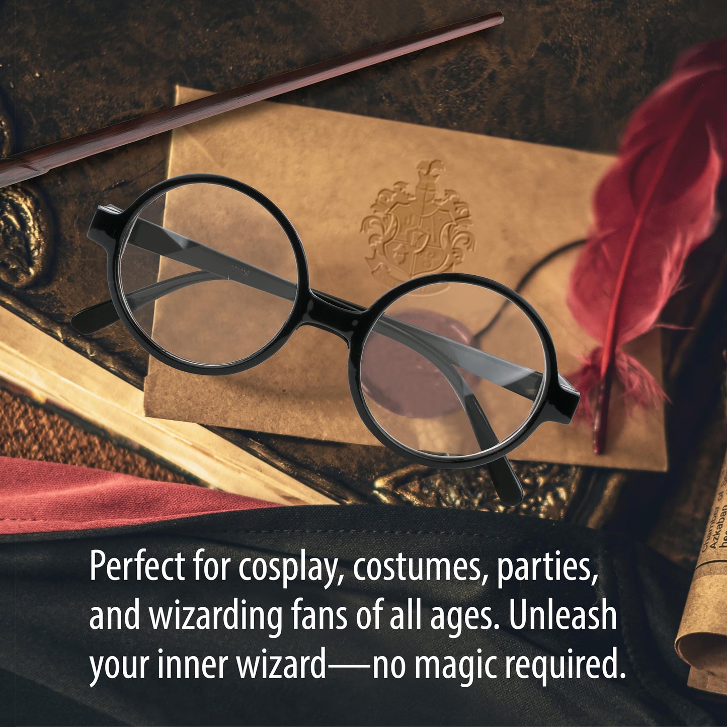 Kangaroo Round Wizard Glasses – Round Harry Potter Glasses for Kids – Black-Rimmed Round Glasses – Nerd Glasses for kids Halloween Party - Wizard Costume Plastic Glasses for Adults, Men and Women